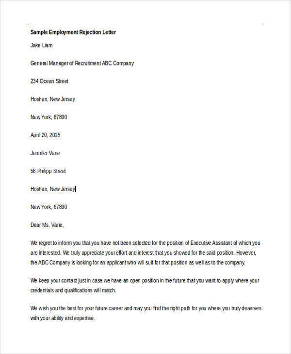 10+ Standard Rejection Letter Sample, Example