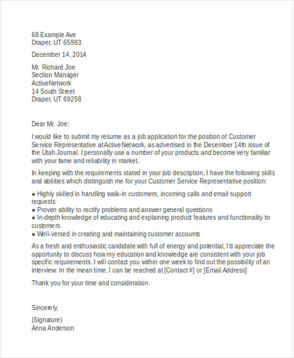 10+ Customer Service Cover Letters Examples | Free ...