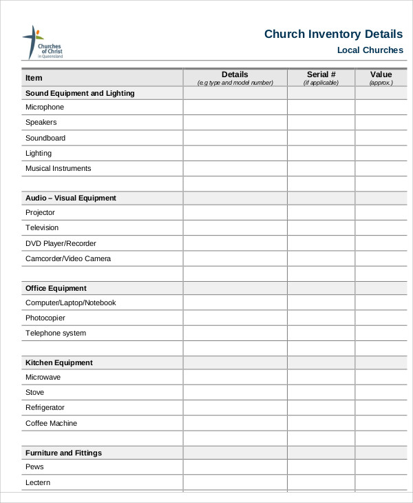 7 Church Inventory Templates Word PDF