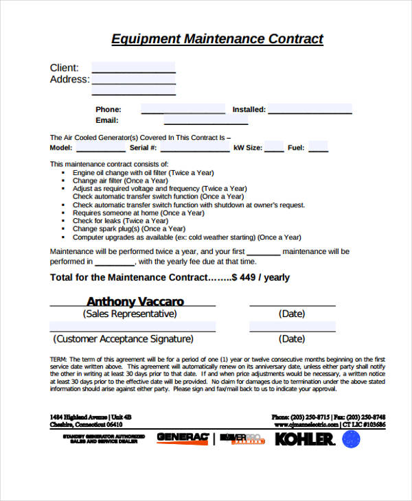 Equipment Service Contract Template