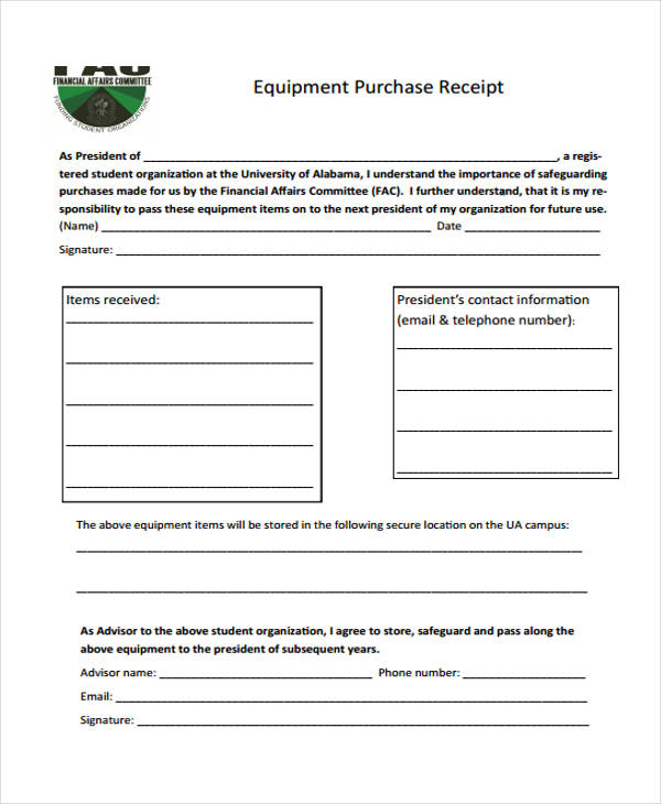 7 purchase receipt templates free sample example