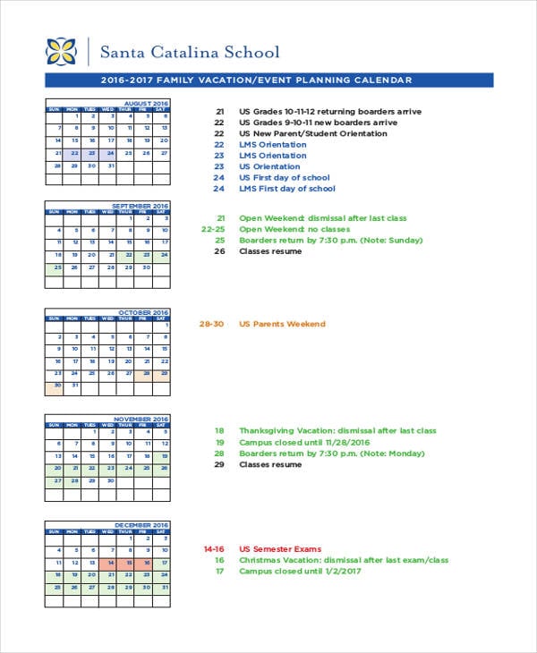 event planning calendar