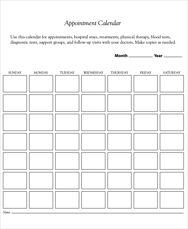 6  Appointment Calendar Templates Free Sample Example format Download