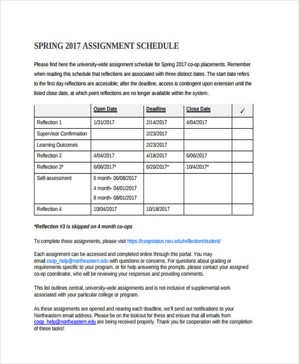 assignment due date template