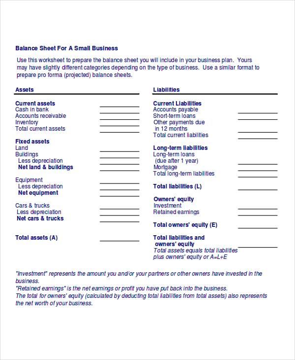 example of business sheet