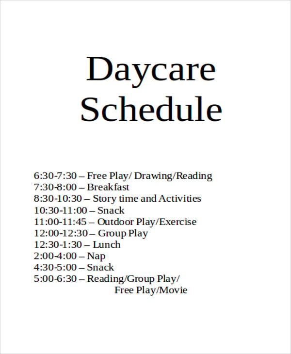 infant daily schedule for daycare