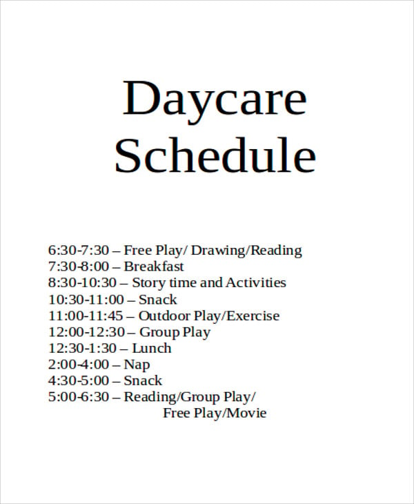 10+ Daycare Schedule Templates Sample, Examples