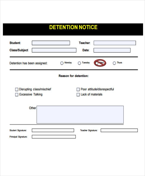 example of detention notice
