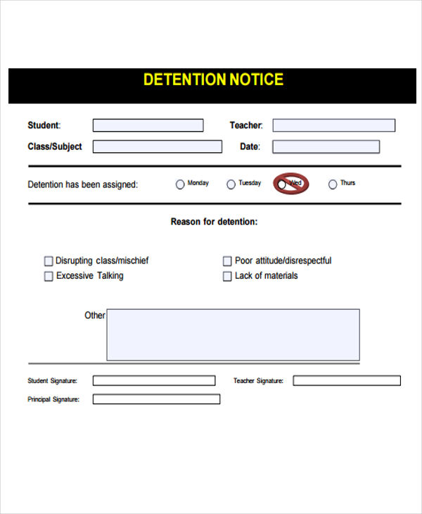 8 Detention Notice Templates Free Sample, Example Format Download