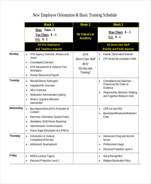 14+ Employee Training Schedule Template Free Sample, Example format Download