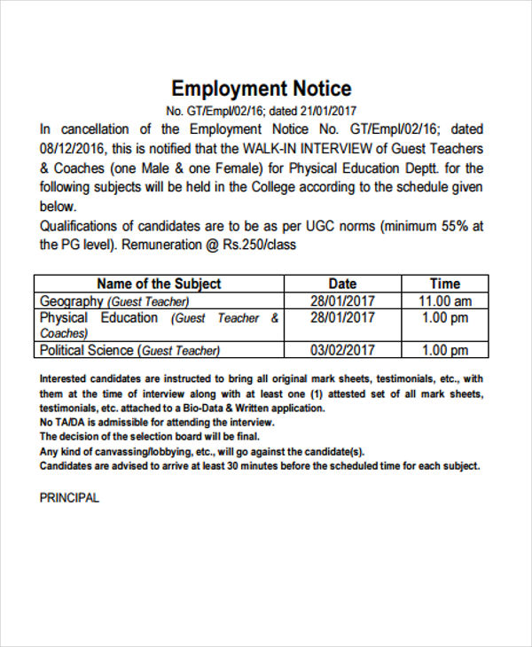 7+ Employment Notice Templates Google Docs, MS Word, Apple Pages, PDF