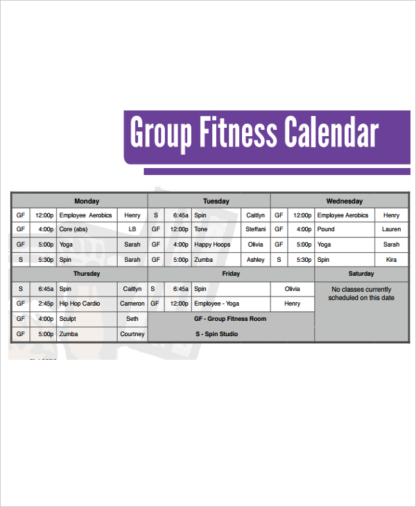 6+ Fitness Calendar Templates PDF, Word, Excel