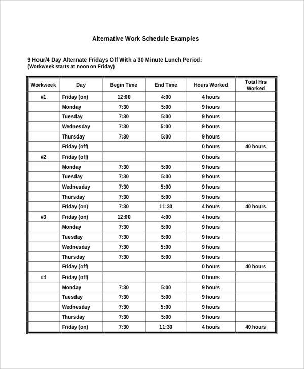 example of job schedule