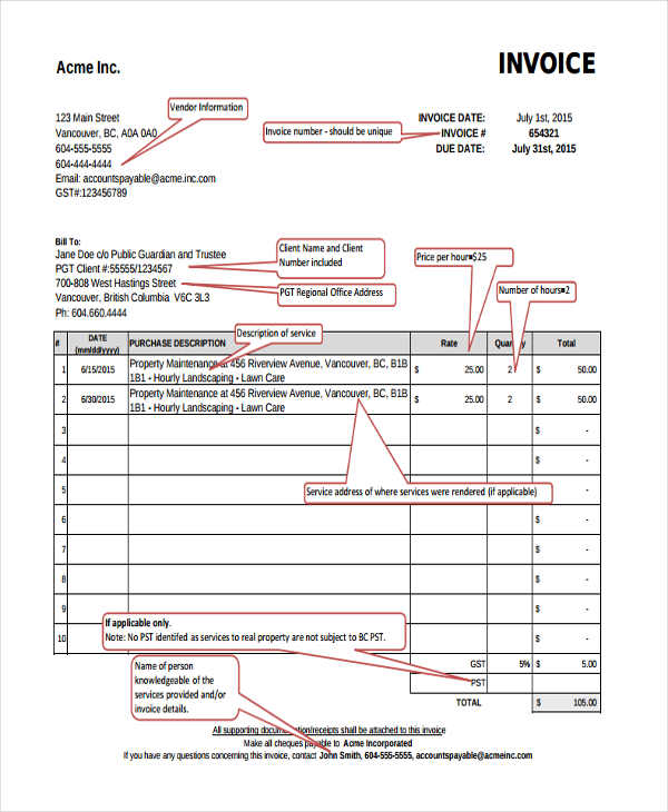 Lawn Service Invoice Examples