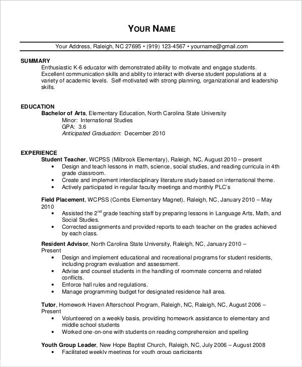 resume format for experienced teacher