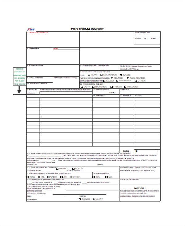commercial invoice export template xls