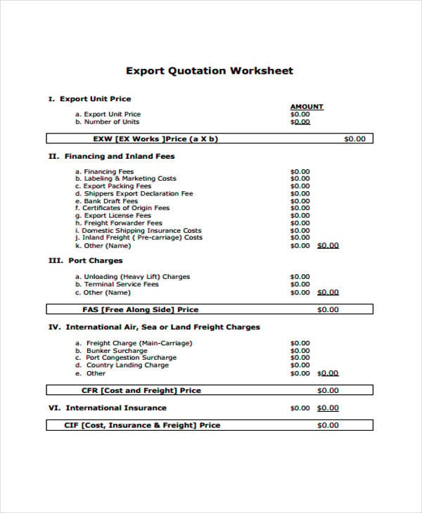 export-price-worksheet