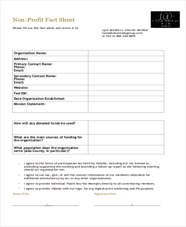 6 Non Profit Sheet Templates Free Samples Examples Format Download