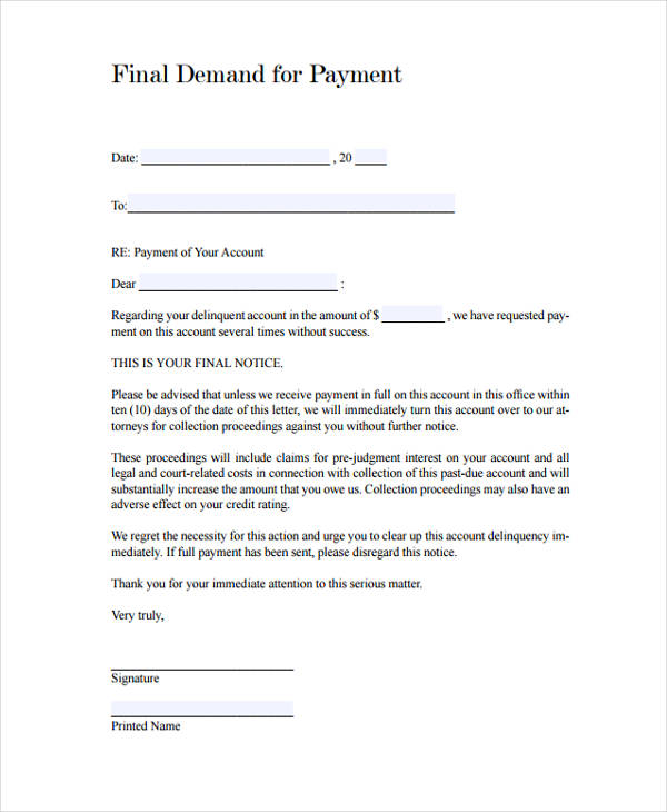 demand letter uk payment Notice 5  PDF Free   Word, Format Demand Templates