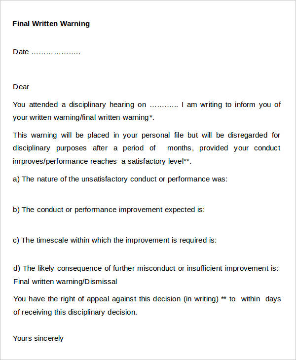 Final Warning Letter Template Uk Master Template