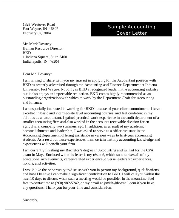 12 Accounting Cover Letters Free Sample Example Format Download Free Premium Templates