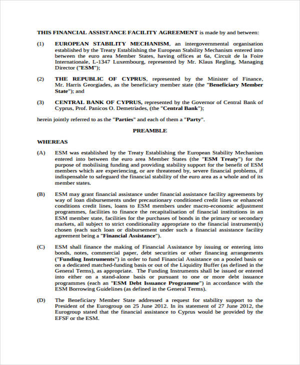 8+ Facility Agreement Templates Word, PDF, Pages