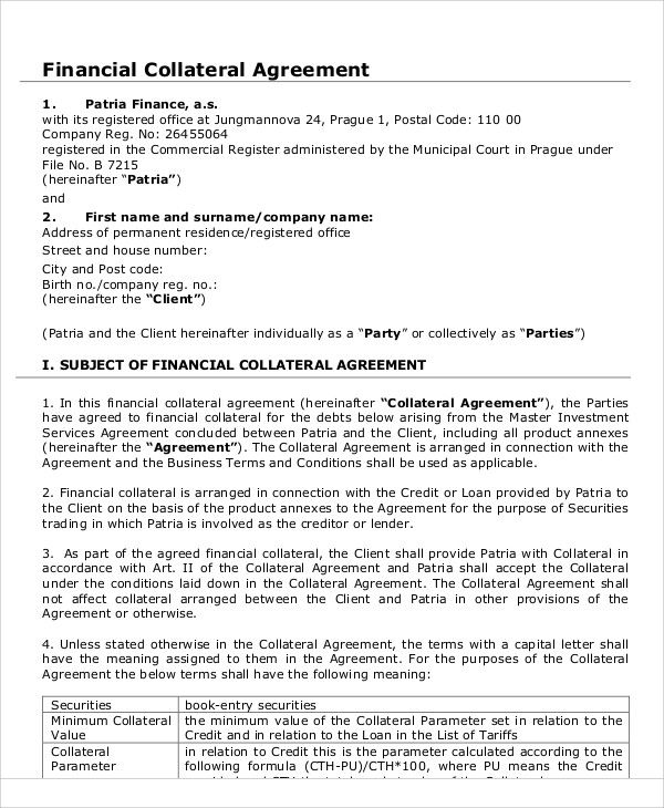 9+ Collateral Agreement Templates - Word, PDF