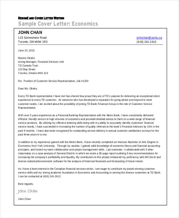 simple cover letter samples customer service