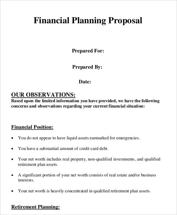 business proposal financial plan