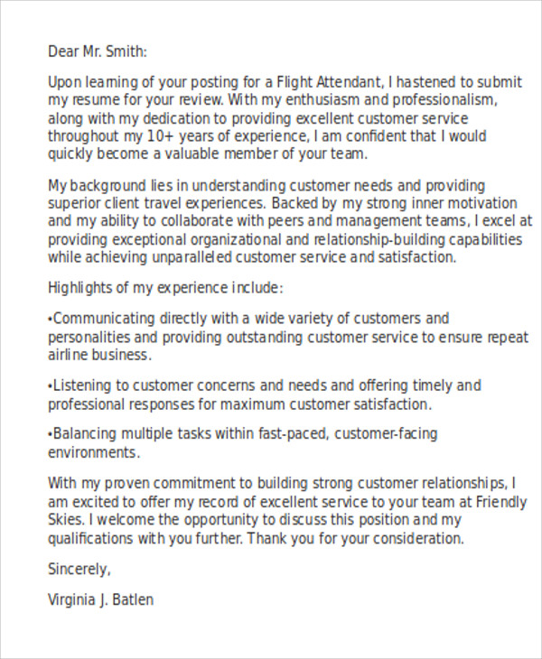 flight attendant cover letter jobhero