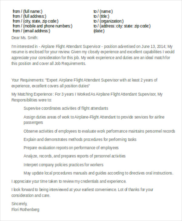 example of job application letter for flight attendant