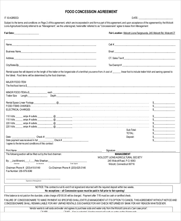 Concession Agreement Templates 9 Free Word, PDF Format Download