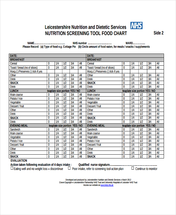 Printable Food Intake Chart