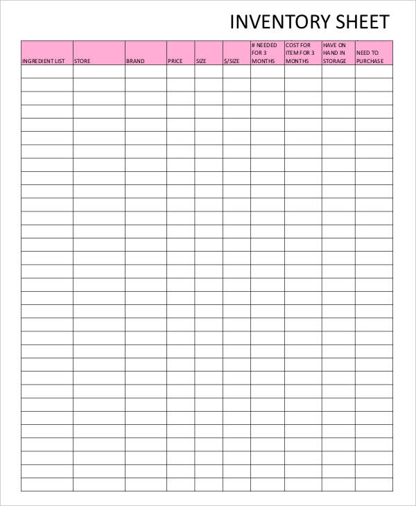 Free Printable Food Inventory Sheets