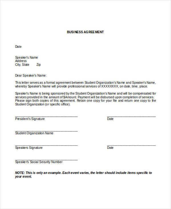 Agreement Letter Templates