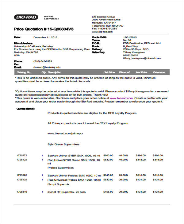 14+ Formal Quotation Template Word, PDF, Google docs