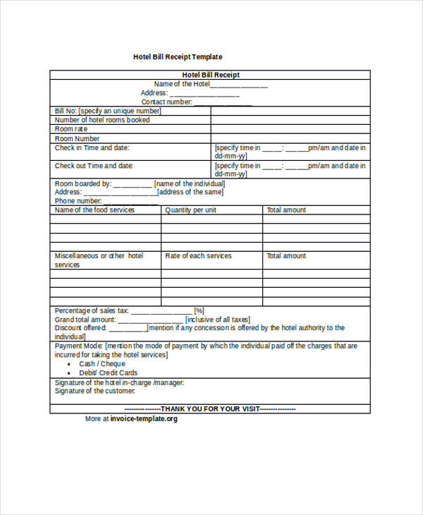 Bill Receipt Template 14 Free Word PDF Format Download