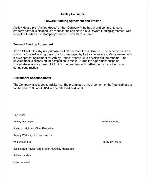 Funding Agreement Template - 10 + Free Word, PDF, Google Docs, Apple ...