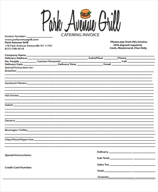 free catering receipt template