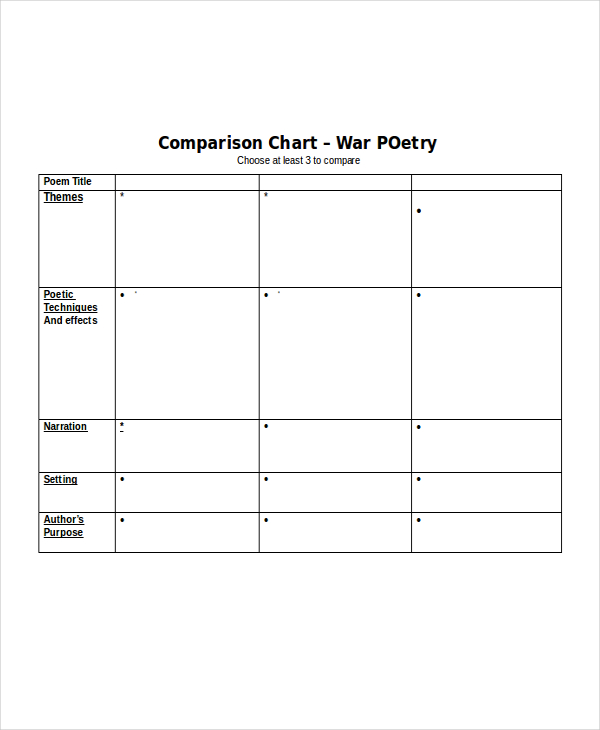 Comparison Chart Template Word DocTemplates