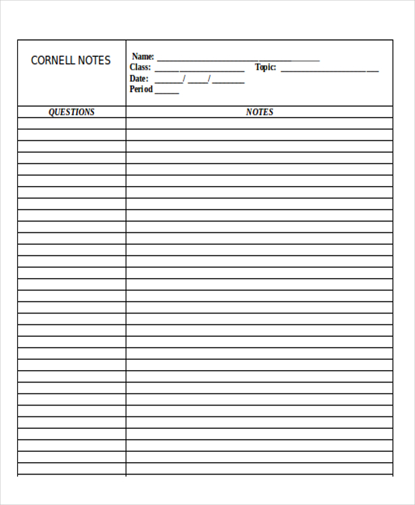 Microsoft Word Notes Template