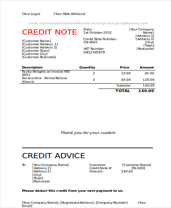 11+ Credit Note Templates - Free Sample, Example Format Download | Free ...