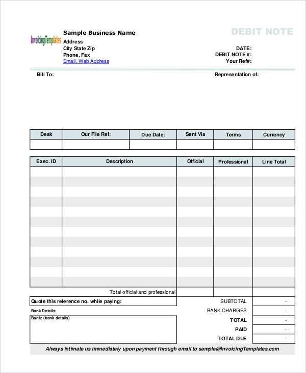 Free Debit Note Template Printable Templates