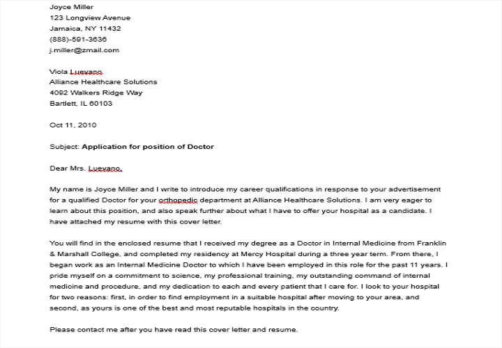 free doctor job application letter