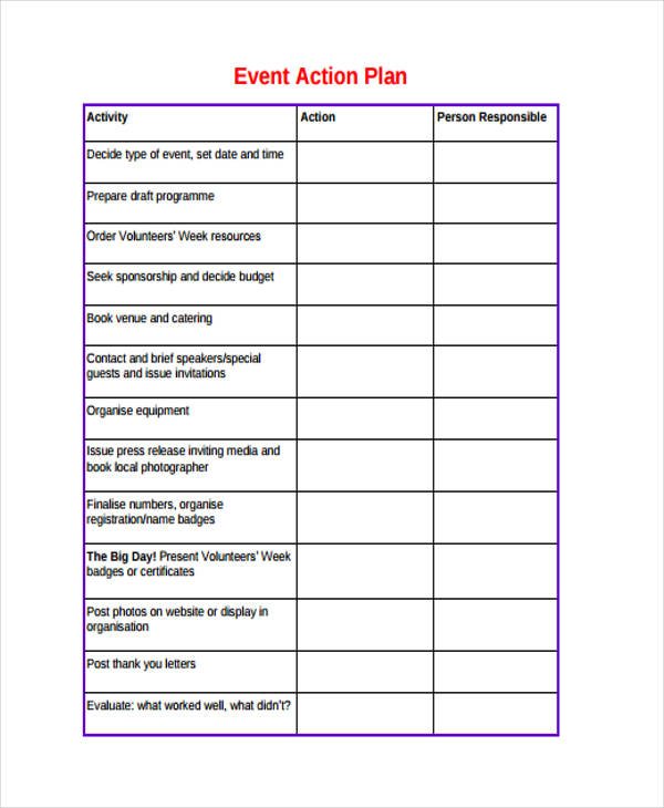 event action plan template free