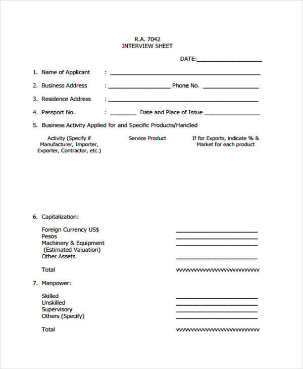 Interview Sheet Template - 10+ Free PDF,Word Format Download | Free