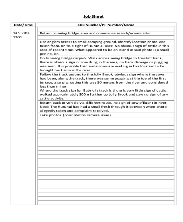 10+ Job Sheet Templates Free Samples, Examples Format Download