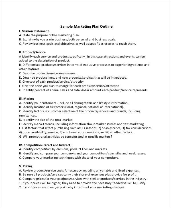 free marketing outline