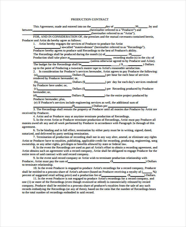 10+ Film Production Contract Templates - PDF, Word