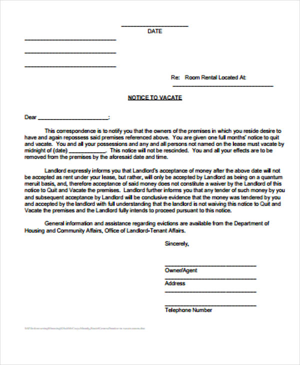 8+ Rental Notice Templates Free Samples, Examples Formats Download